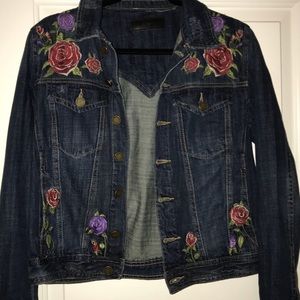 Blank NYC Distressed embroidered denim jacket